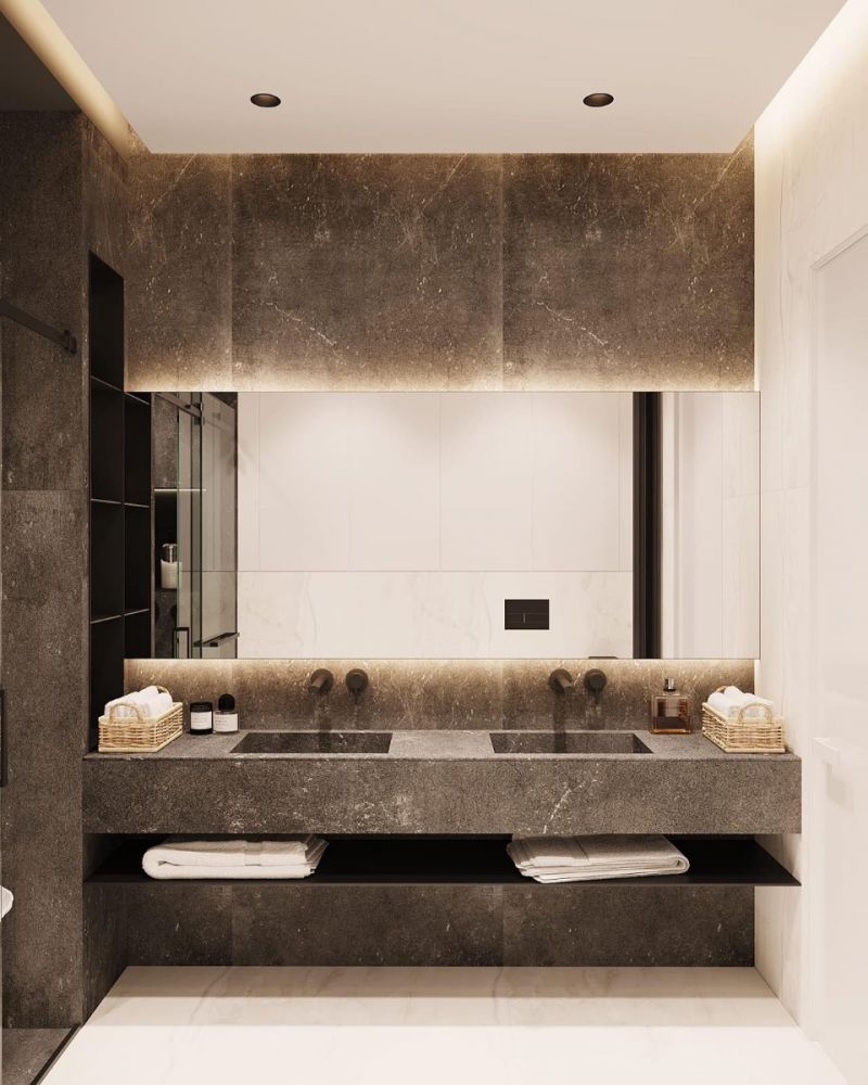 Design №3 în camera de baie cu gresie și faianță