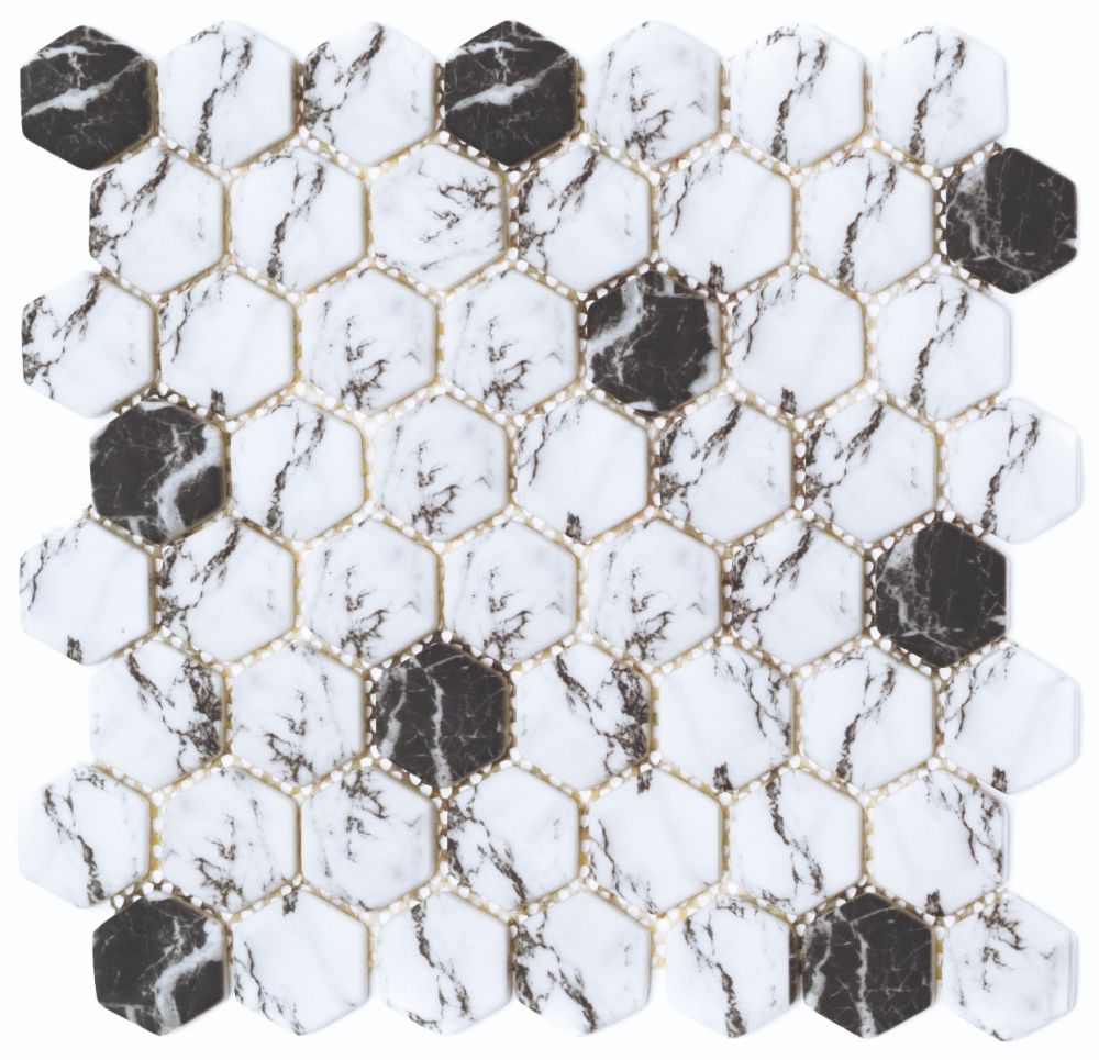 Glass Hexagon White/Black Mat 30x29 FBDJ009